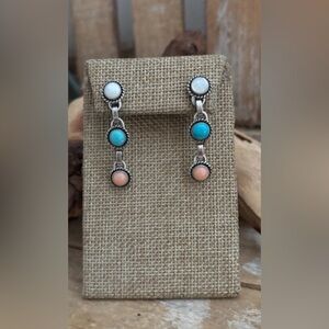 Q.T.O. Sterling Silver  Opal, Coral and Turquoise Dangle Earrings NEW!